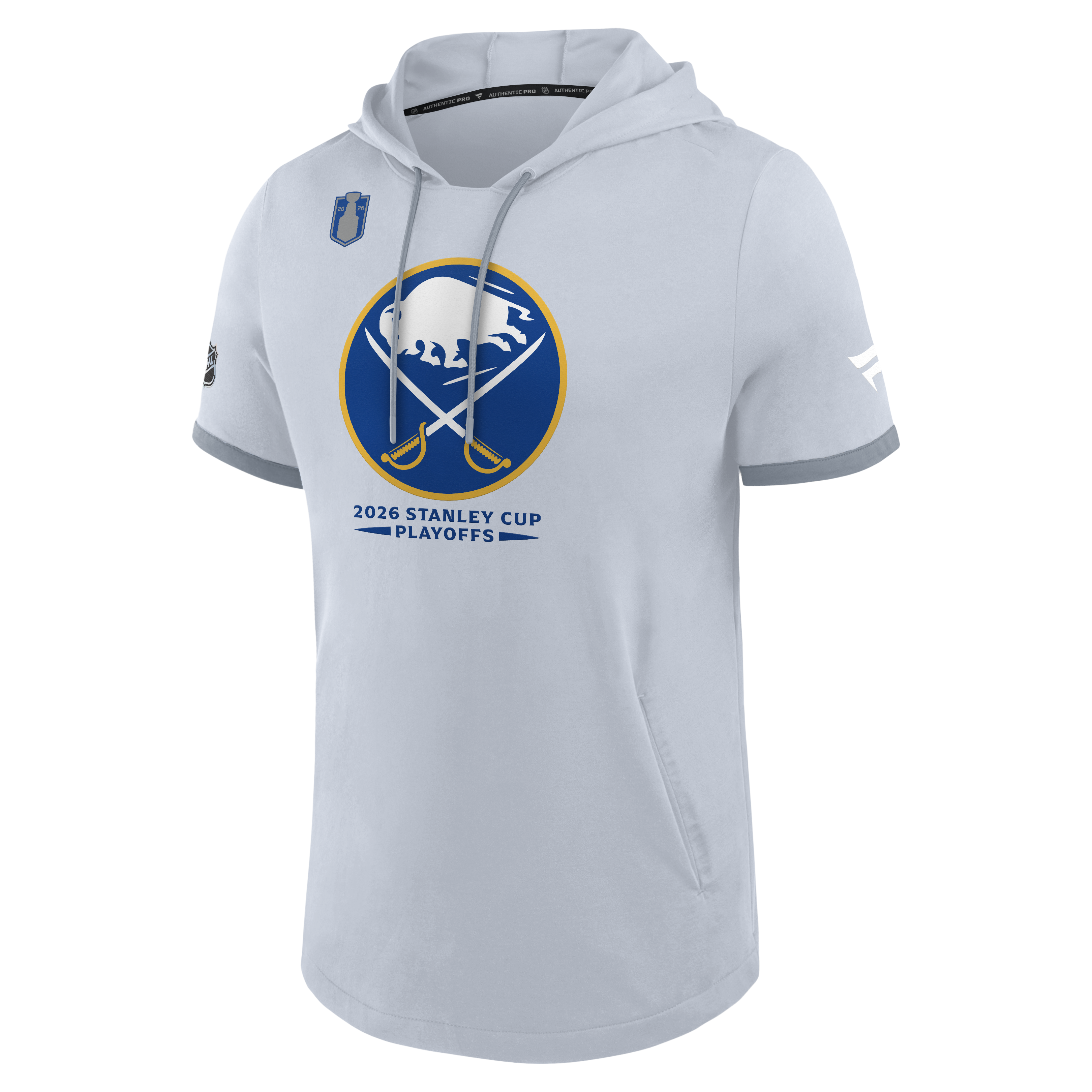 Light gray hoodie with sports team logo and text on a white background