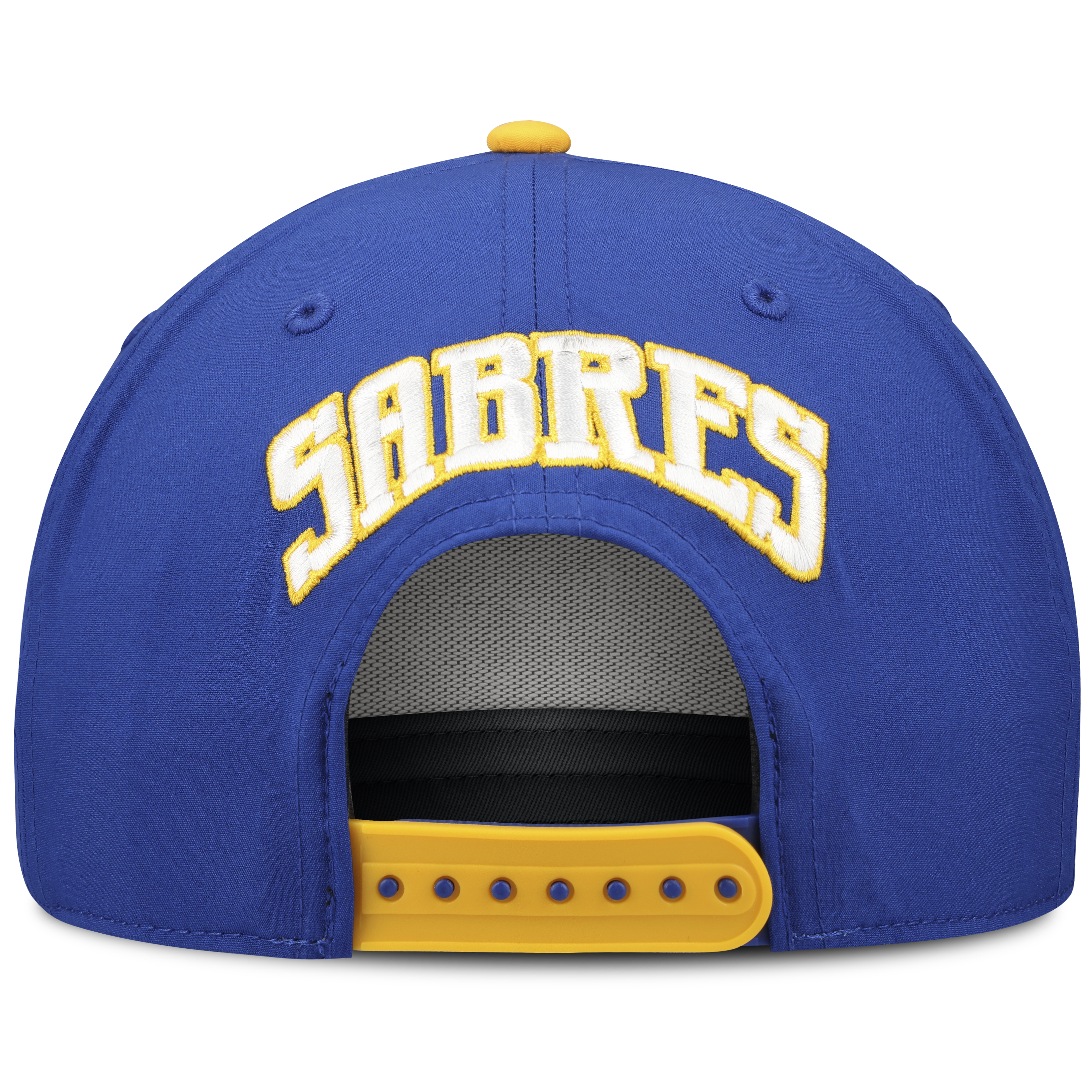 Blue cap with 'Sabres' text on a white background