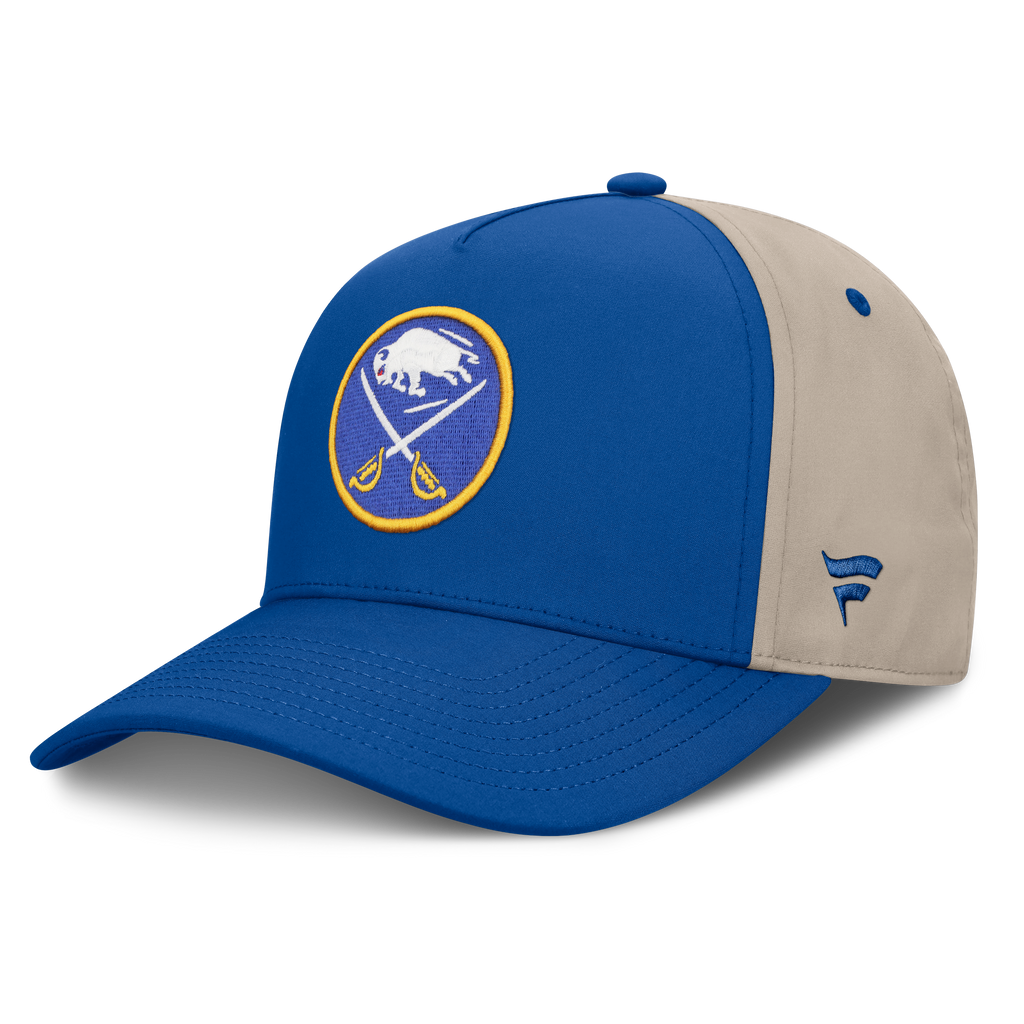 Blue and beige sabres baseball cap on a white background