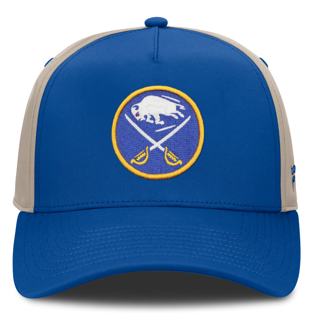 Blue and beige Sabres cap with a logo on a white background