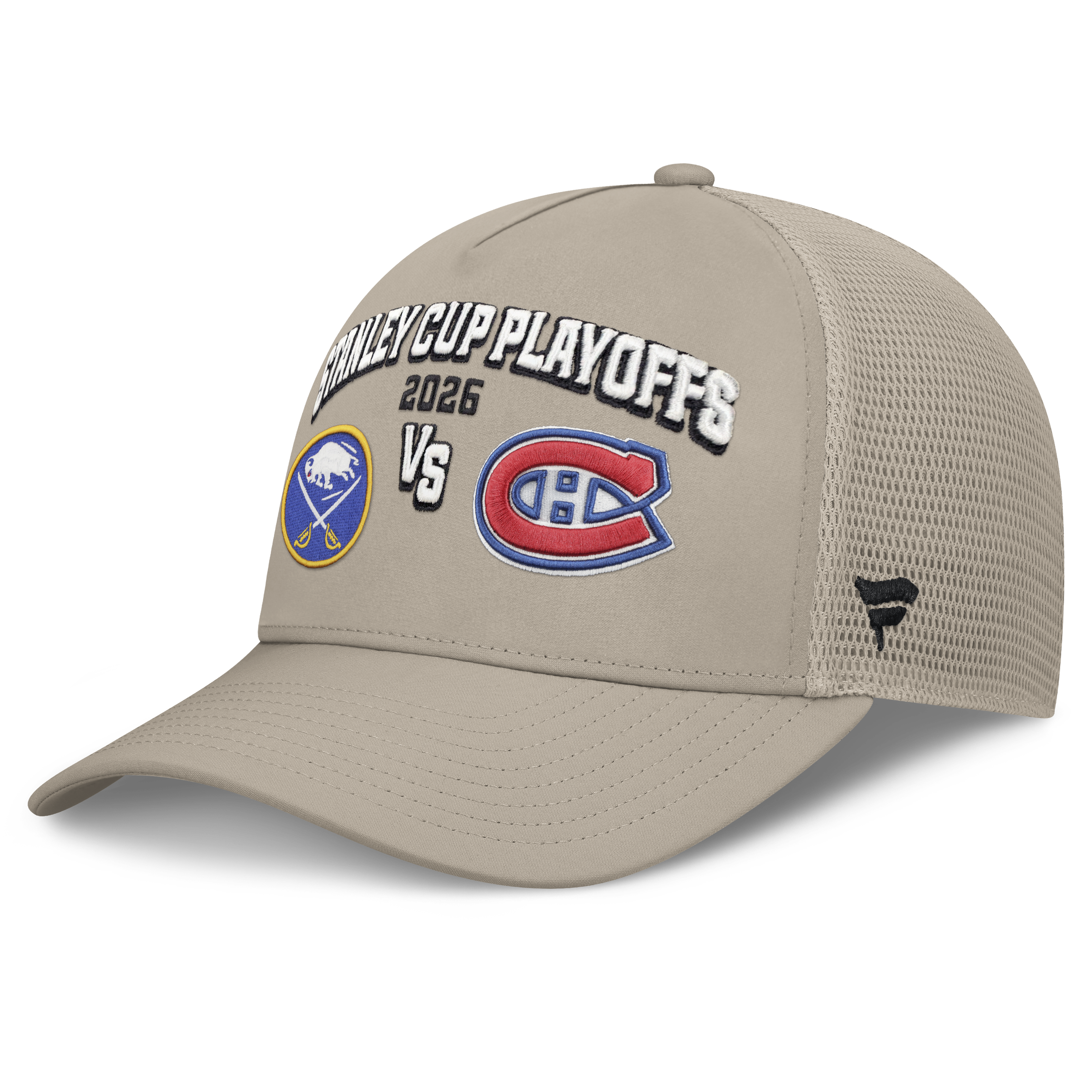 Beige cap with Stanley Cup Playoffs 2026 text and logos on a white background