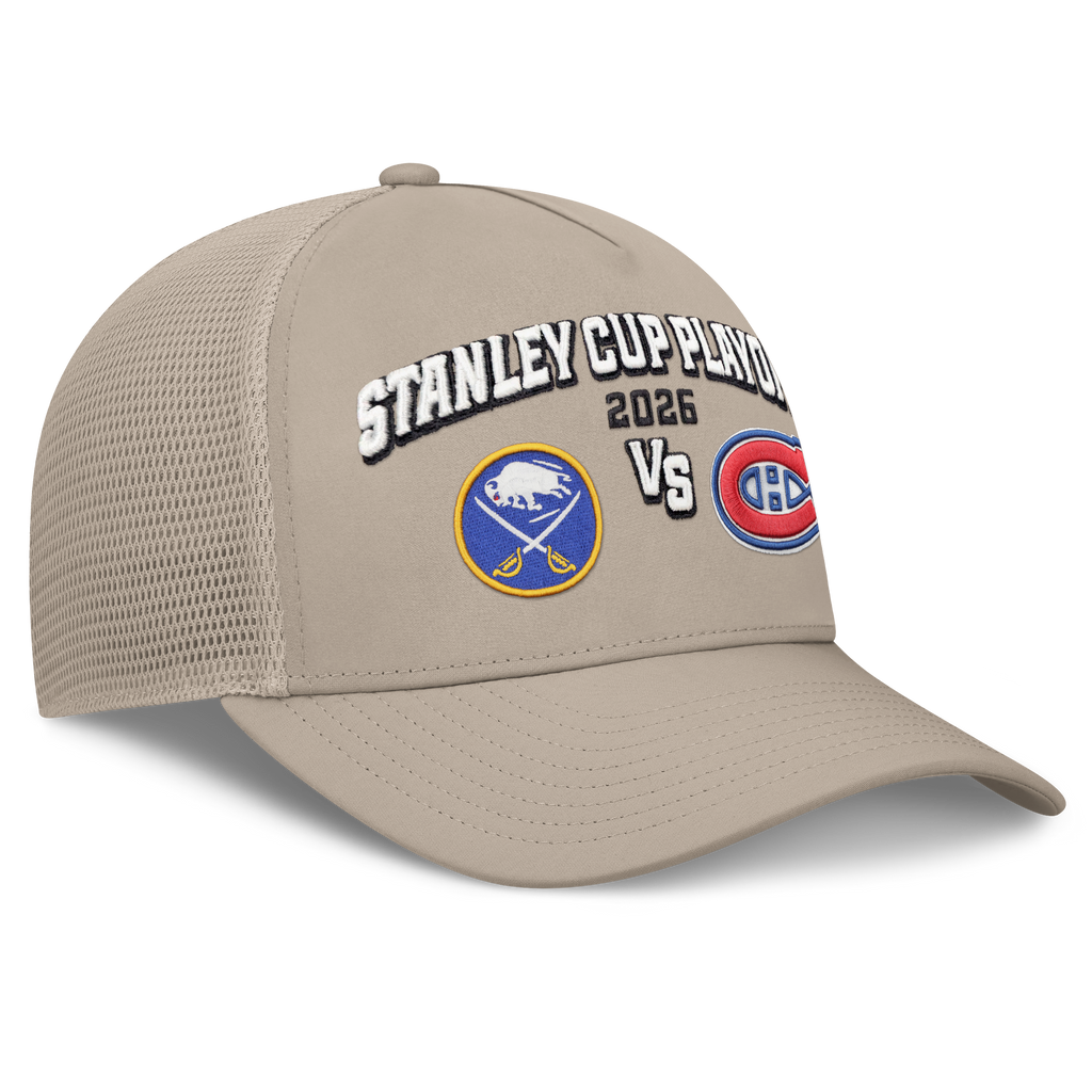 Beige cap with 'Stanley Cup Playoffs 2026' text and logos on a white background
