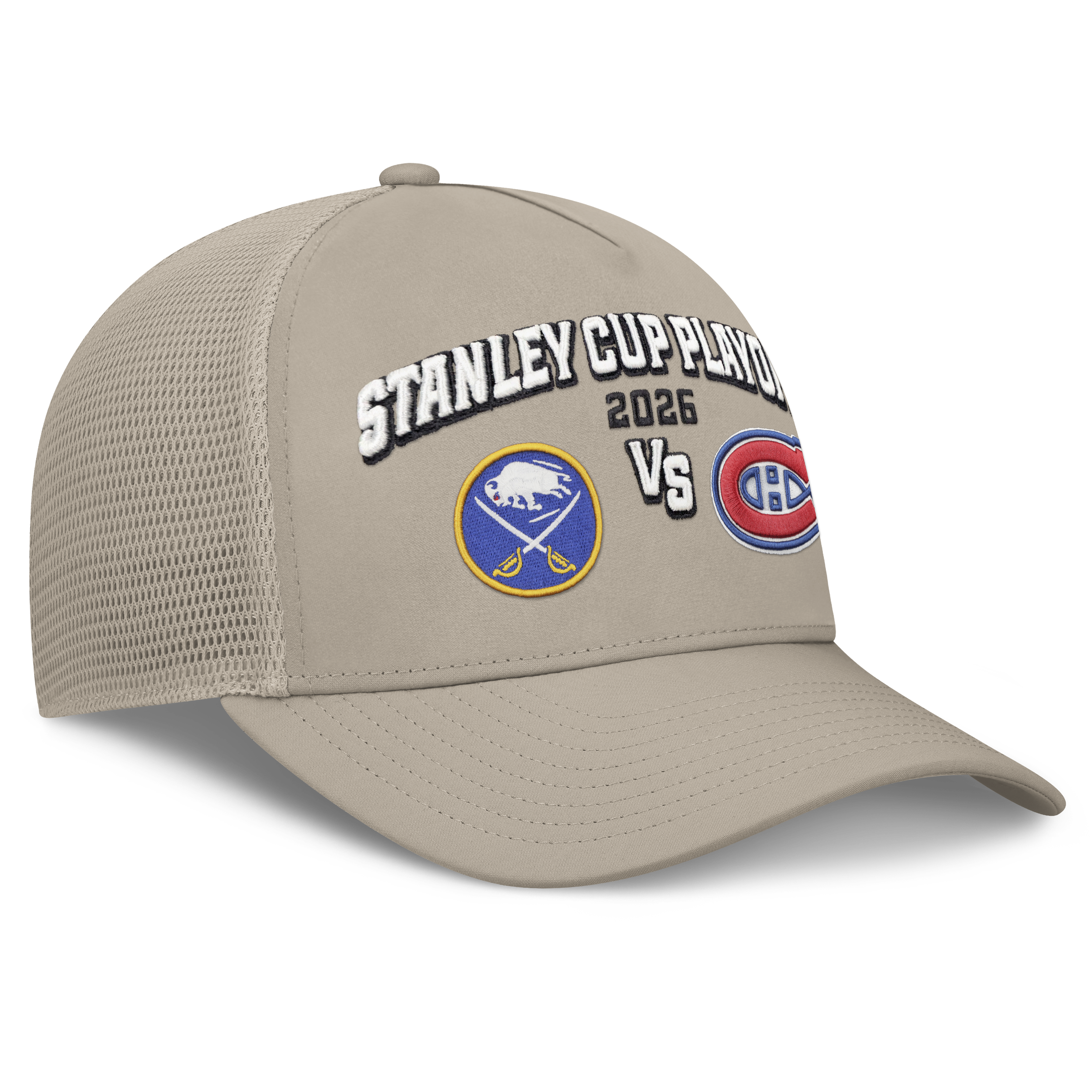 Beige cap with 'Stanley Cup Playoffs 2026' text and logos on a white background