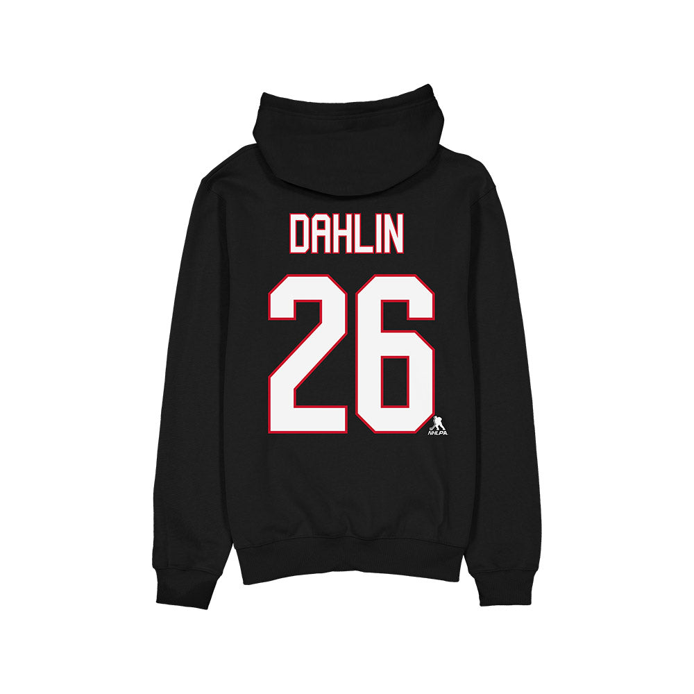 Black hoodie with 'DAHLIN 26' printed on the back against a white background