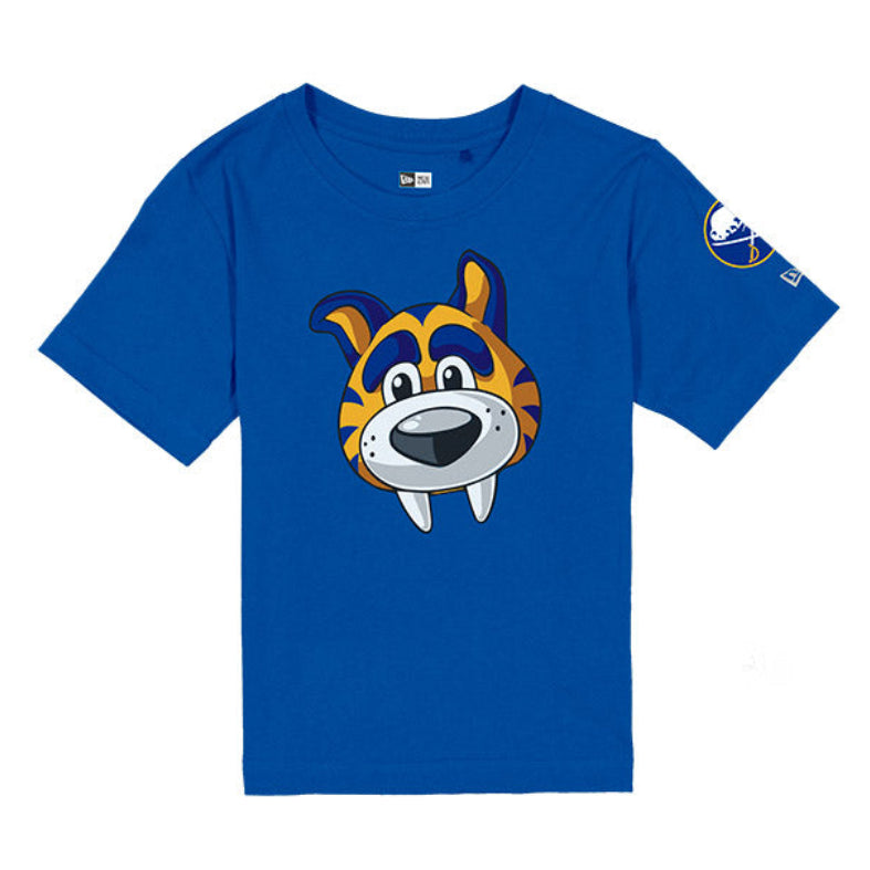 Blue t-shirt with a cartoon character on a white background