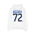 White hoodie with 'THOMPSON 72' printed on the back against a white background