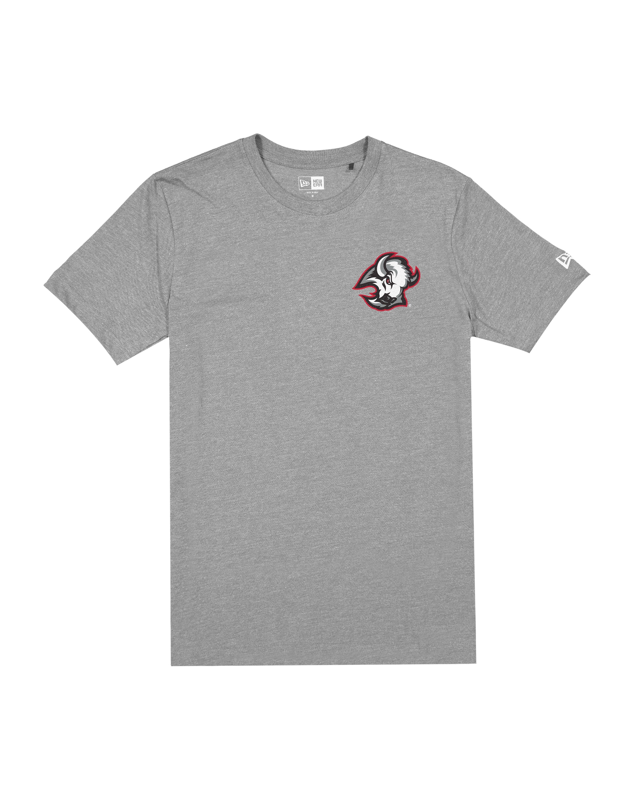 Gray t-shirt with a logo on a white background