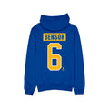 Blue hoodie with 'Benson' and number '6' printed on the back against a white background