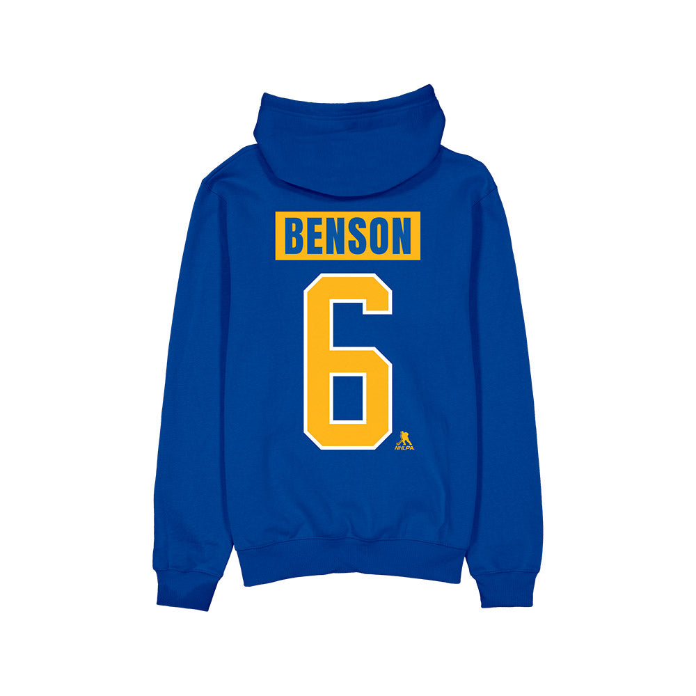 Blue hoodie with 'Benson' and number '6' printed on the back against a white background