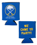 Two blue can coolers with sports team logo and 'We Came to Party!' text on a white background