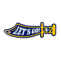 Decorative item shaped like a sword with 'Let's Go!' text on a white background