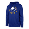 Blue hoodie with a logo on a white background