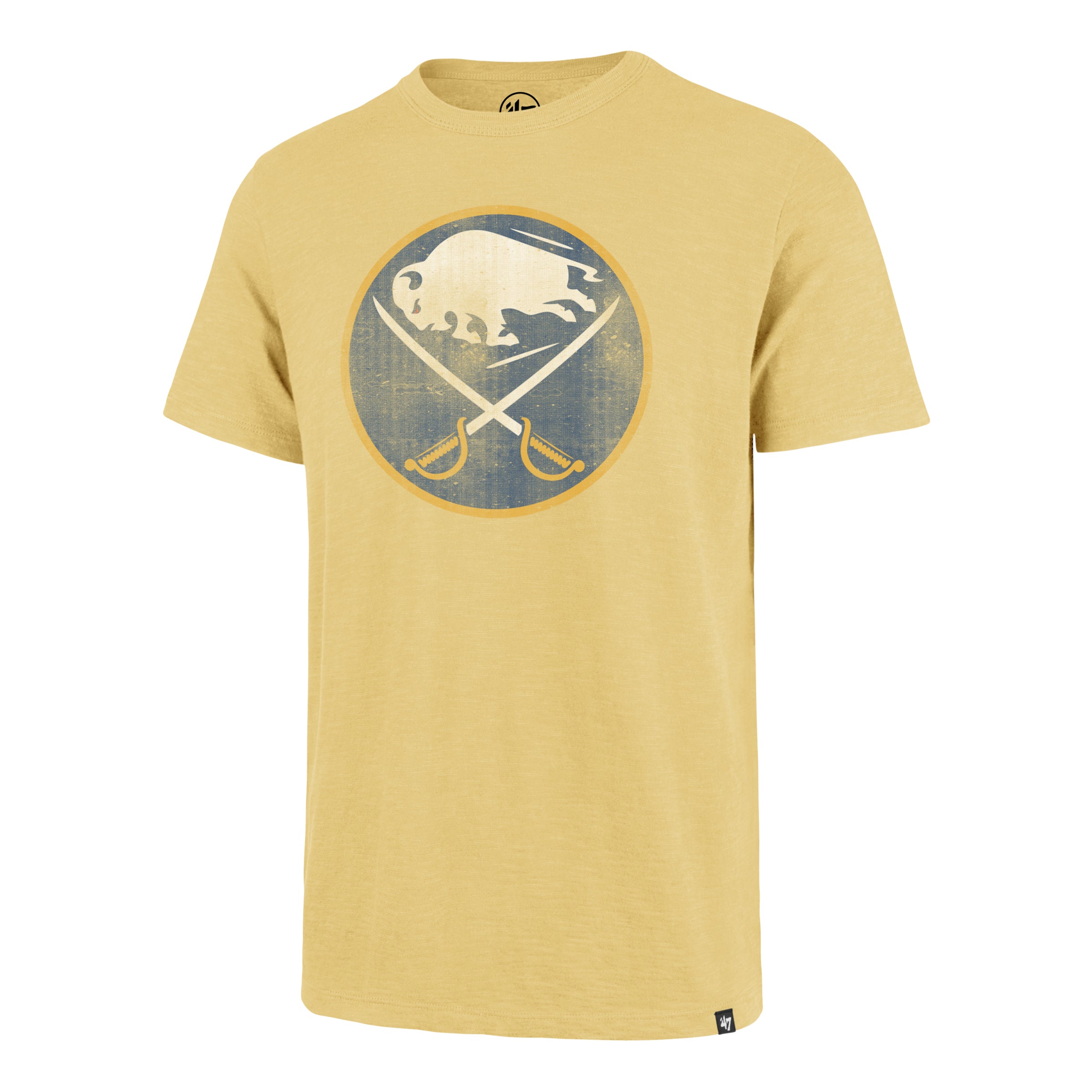 Yellow t-shirt with a logo on a white background