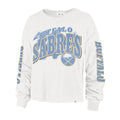 White long-sleeve shirt with 'Buffalo Sabres' text and logo on a white background