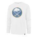 White long-sleeve shirt with a logo featuring a buffalo and crossed swords on a white background