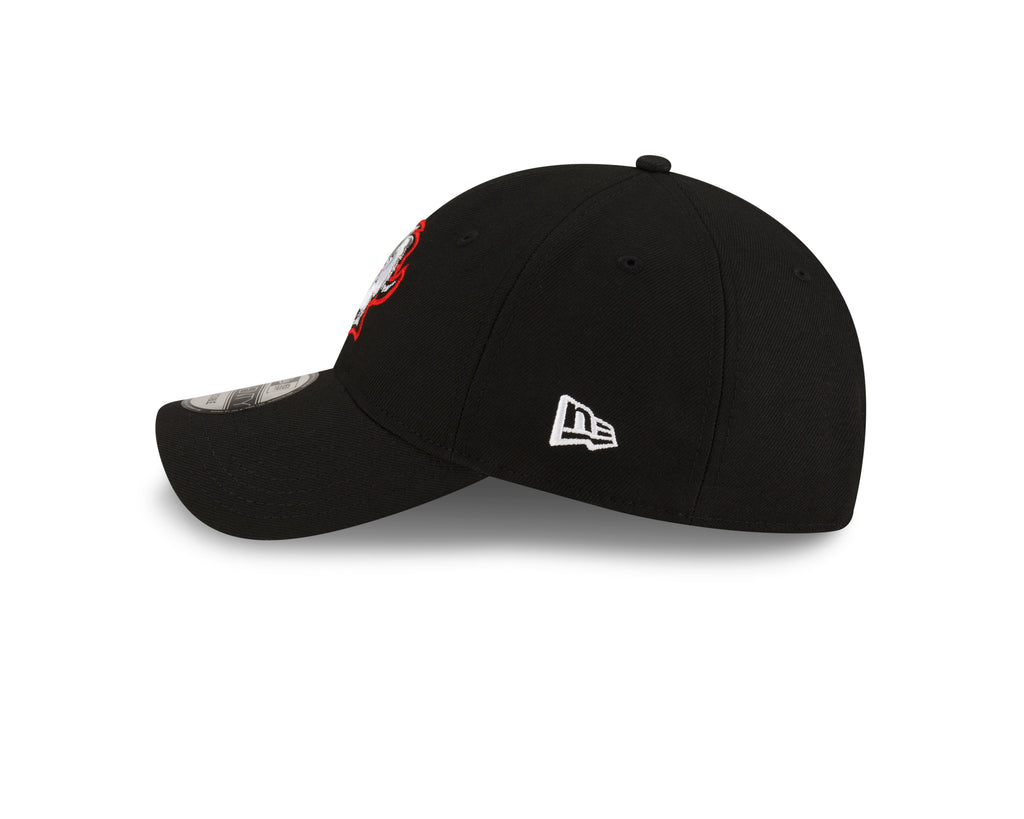 Black cap with a logo on a white background