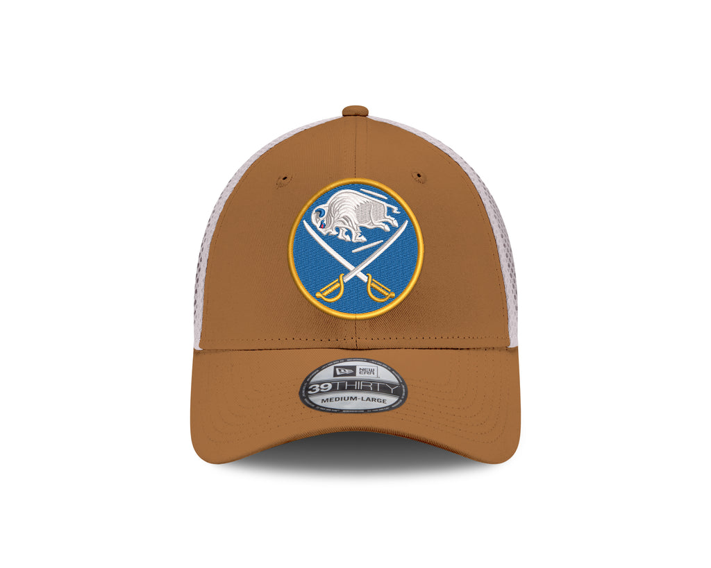 Brown baseball cap with logo on a white background