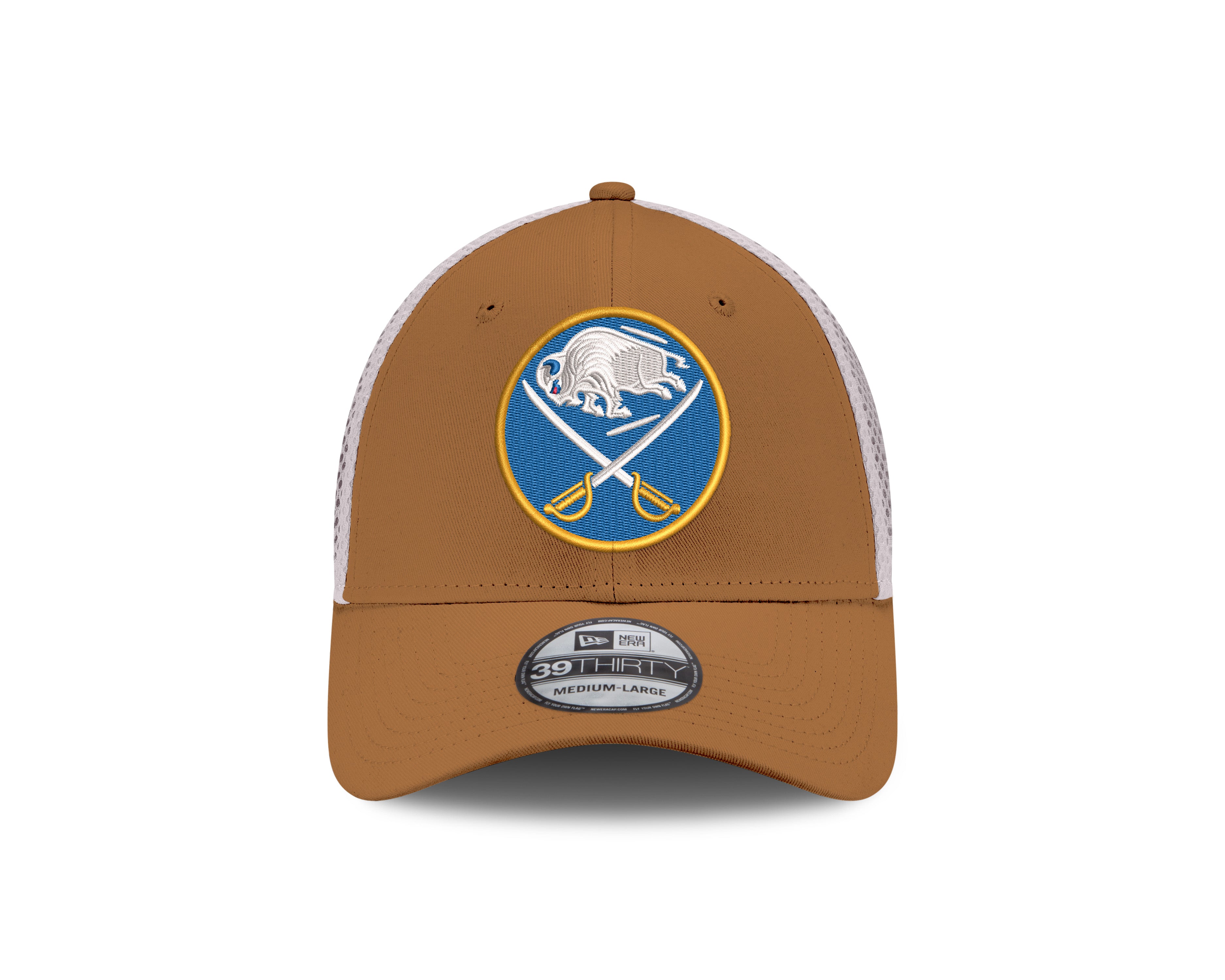 Brown baseball cap with logo on a white background
