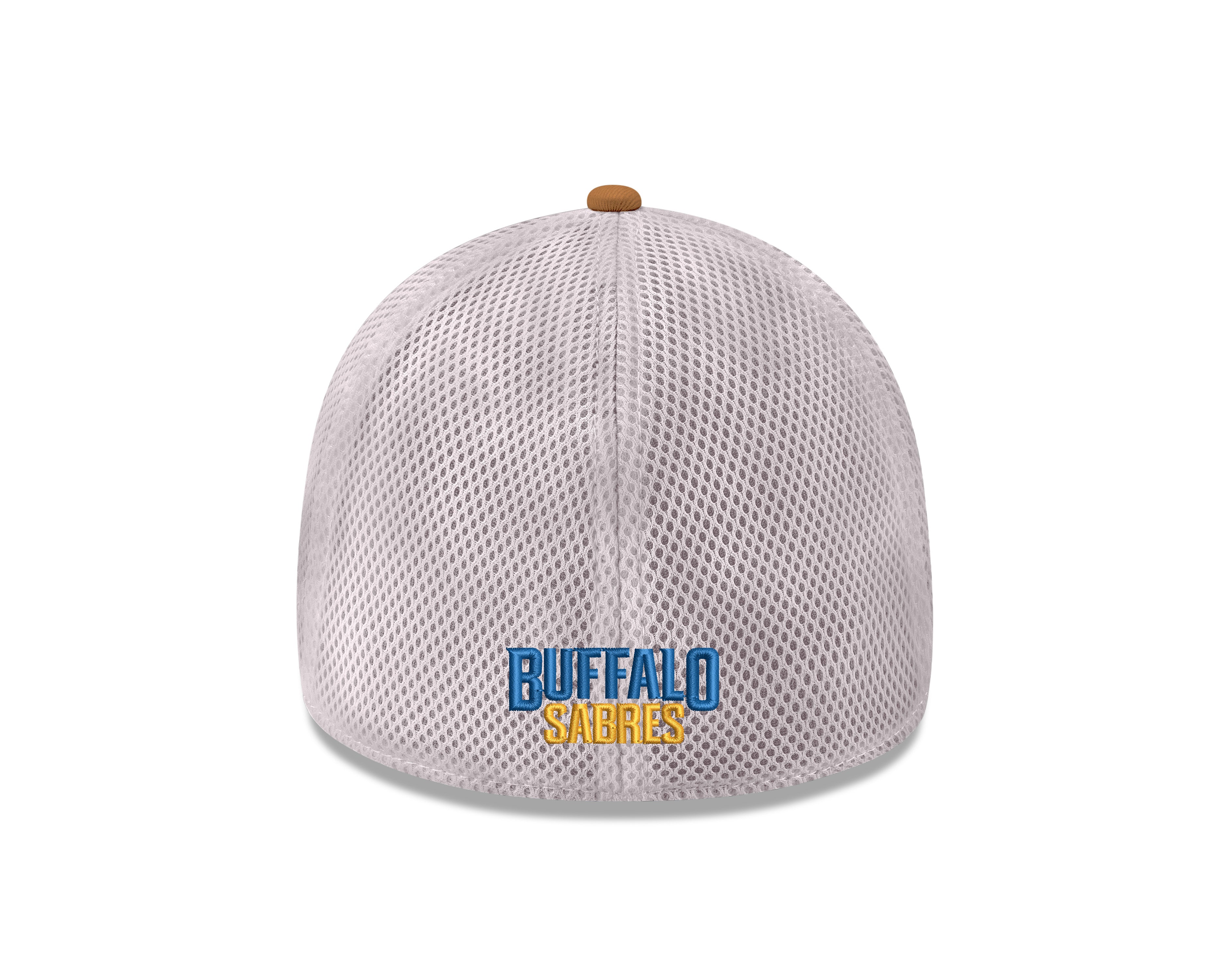 White mesh cap with 'Buffalo Sabres' logo on a white background