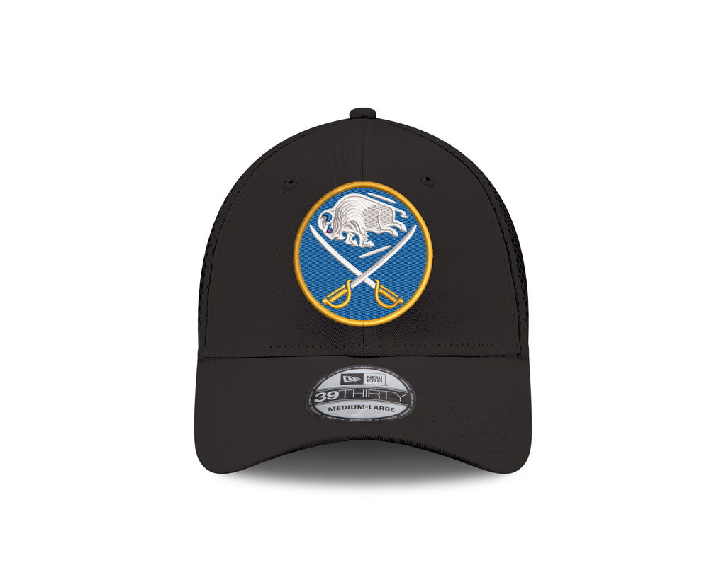 Black cap with a logo on a white background