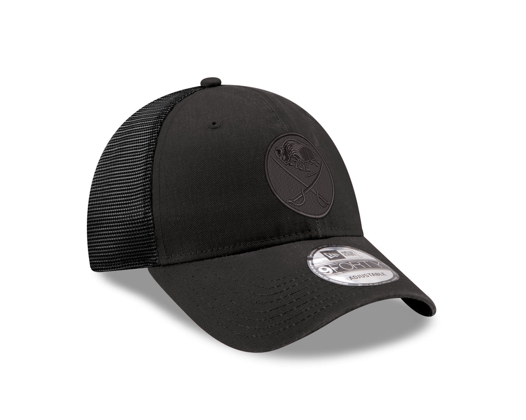 Black cap with patterned logo on a white background