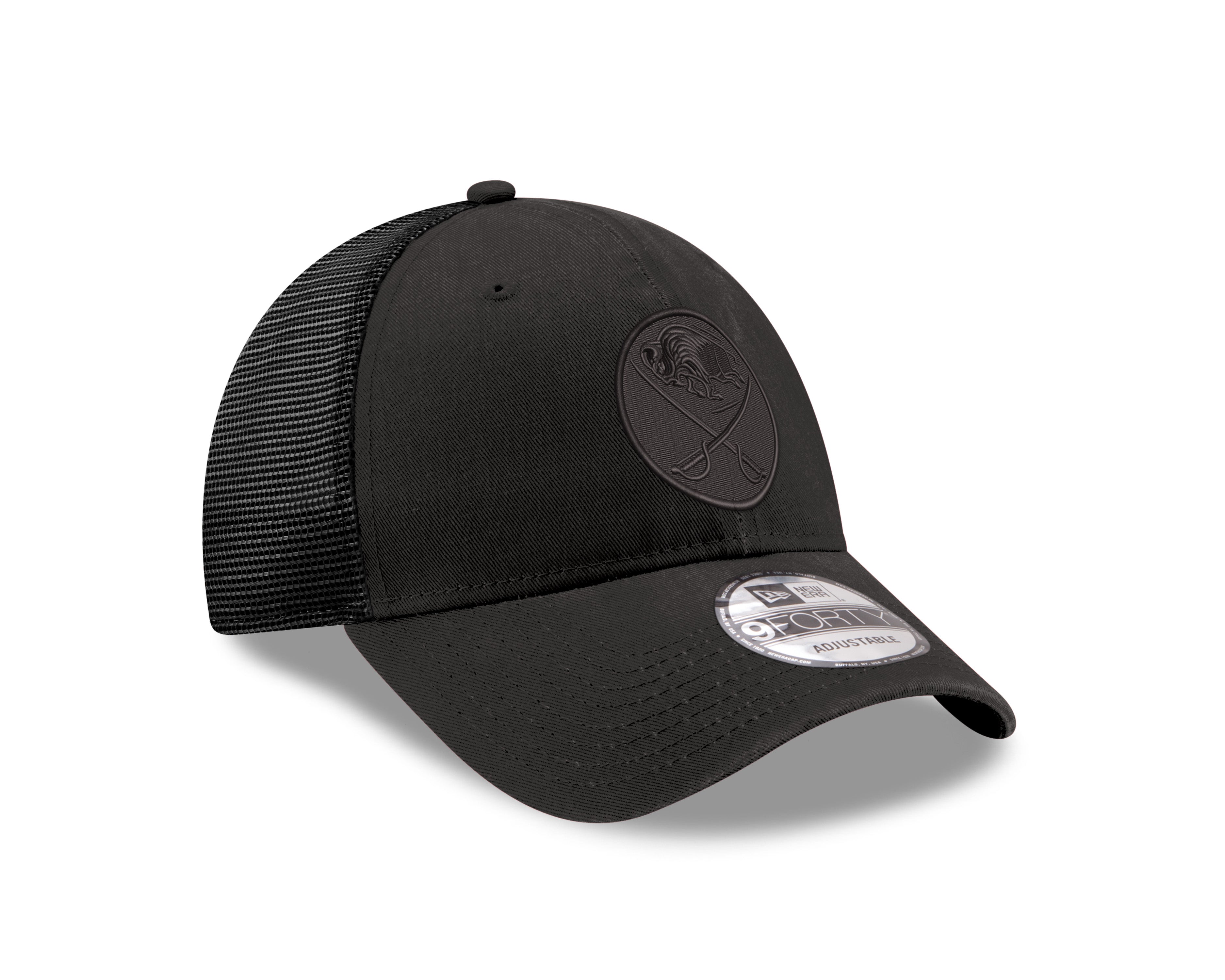 Black cap with patterned logo on a white background
