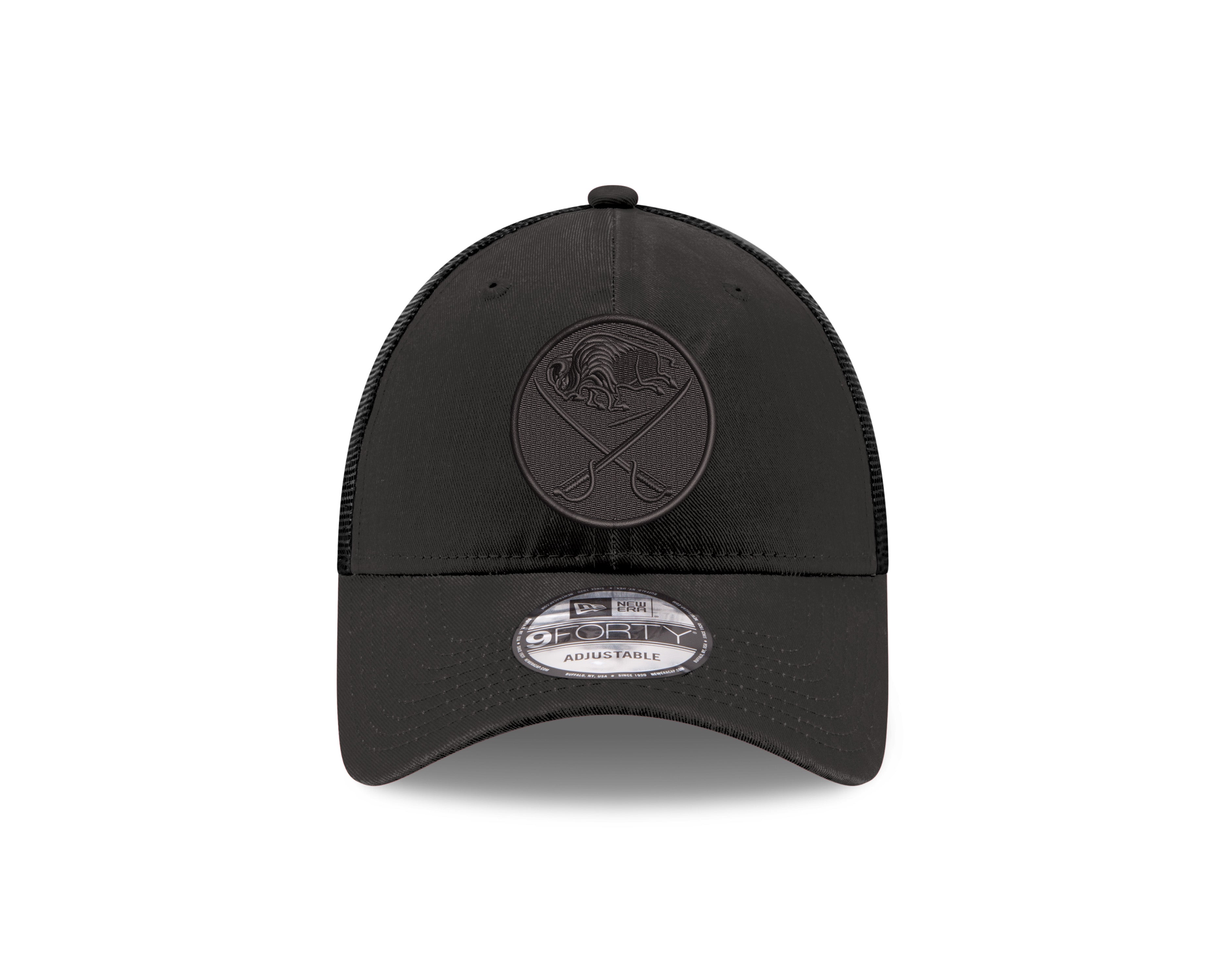 Black trucker cap with a logo on a white background