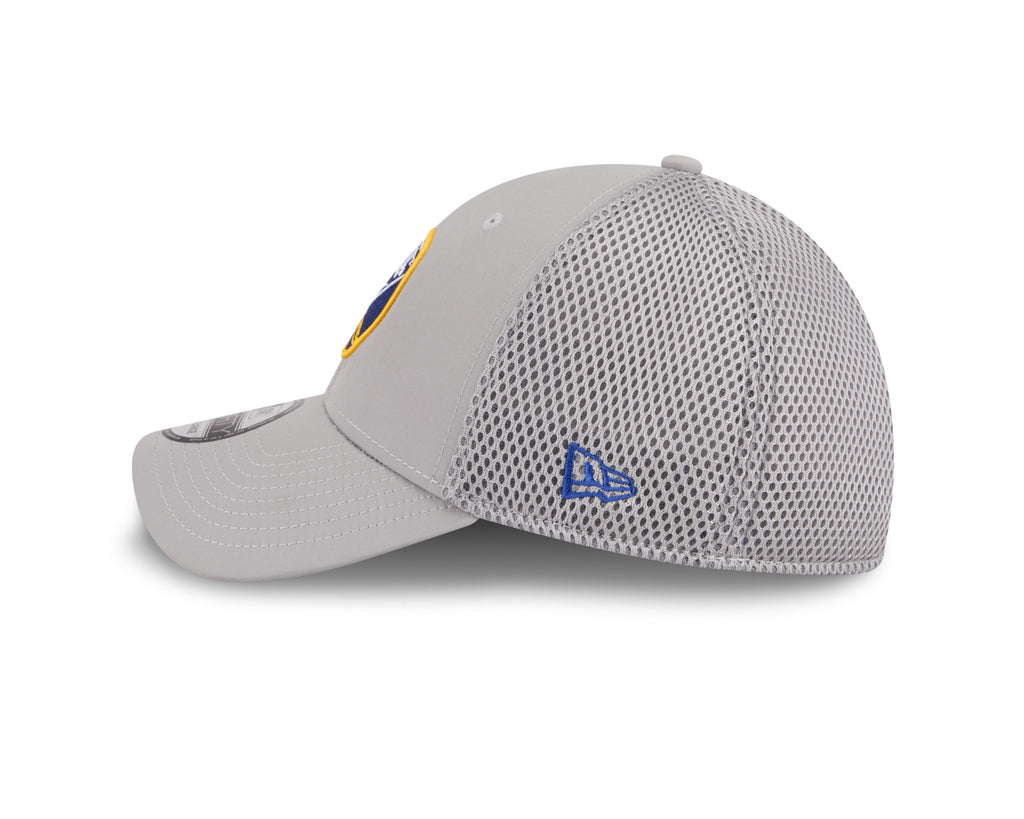Gray baseball cap with mesh back on a white background