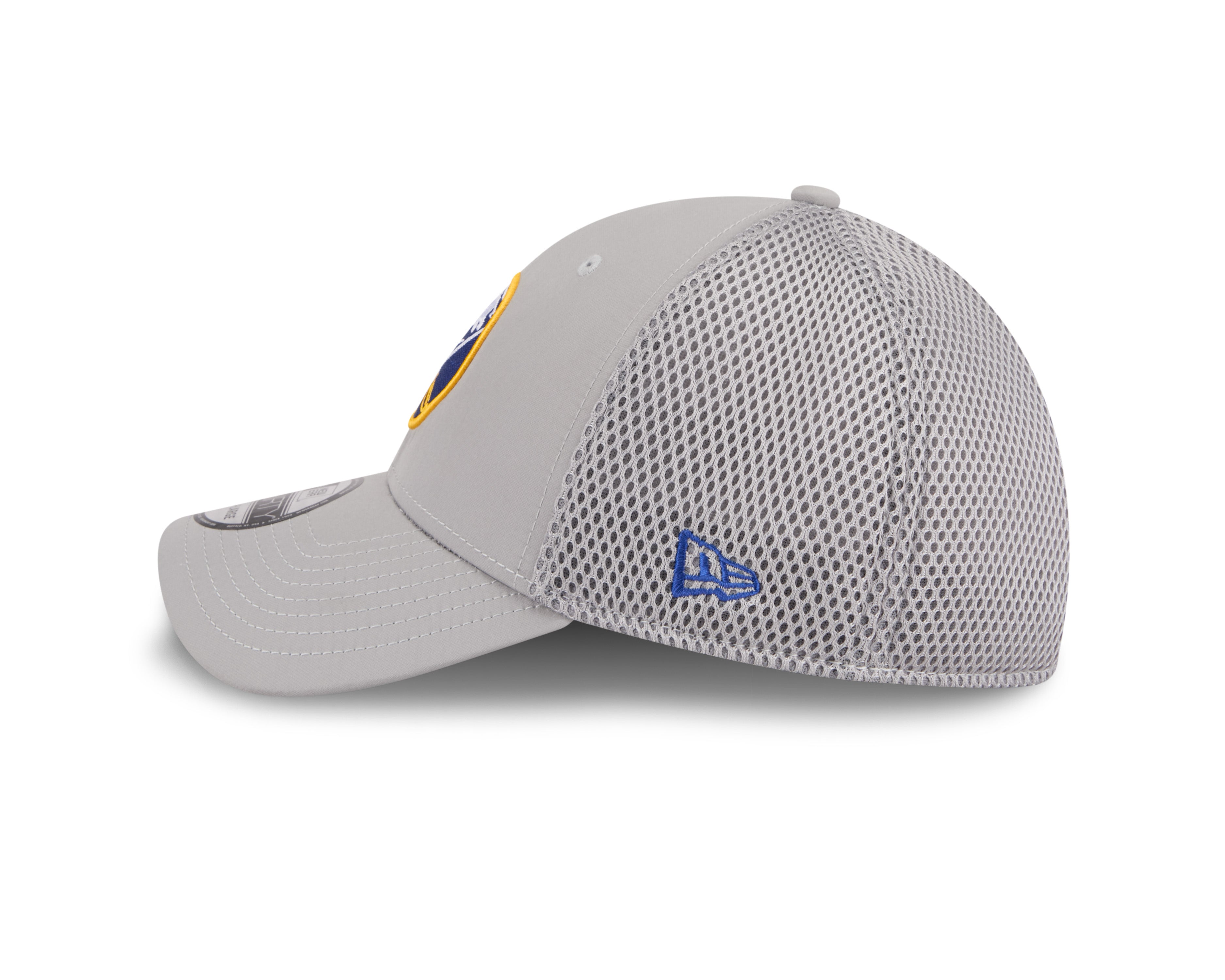 Gray baseball cap with mesh back on a white background