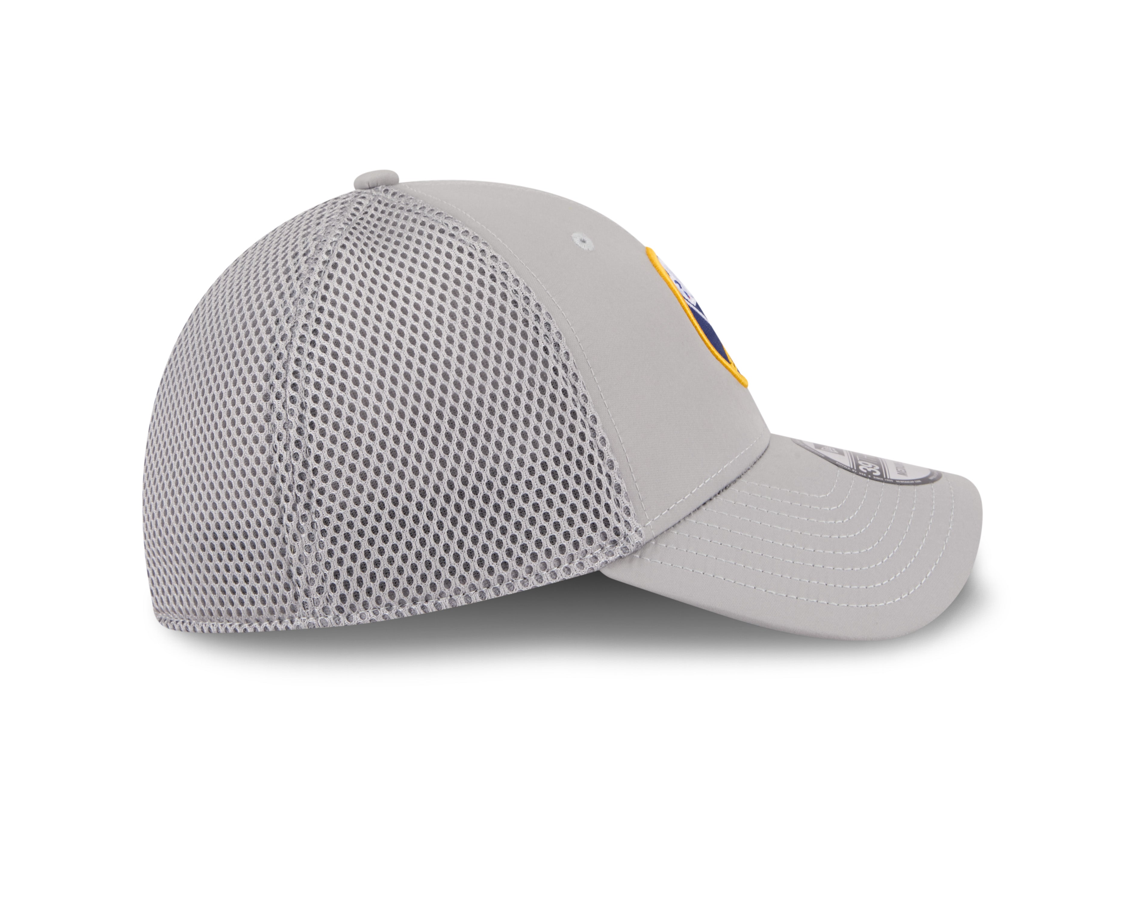 Gray baseball cap with mesh back on a white background