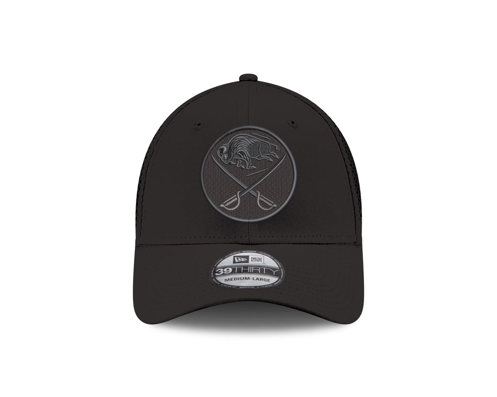 Black cap with a logo on a white background