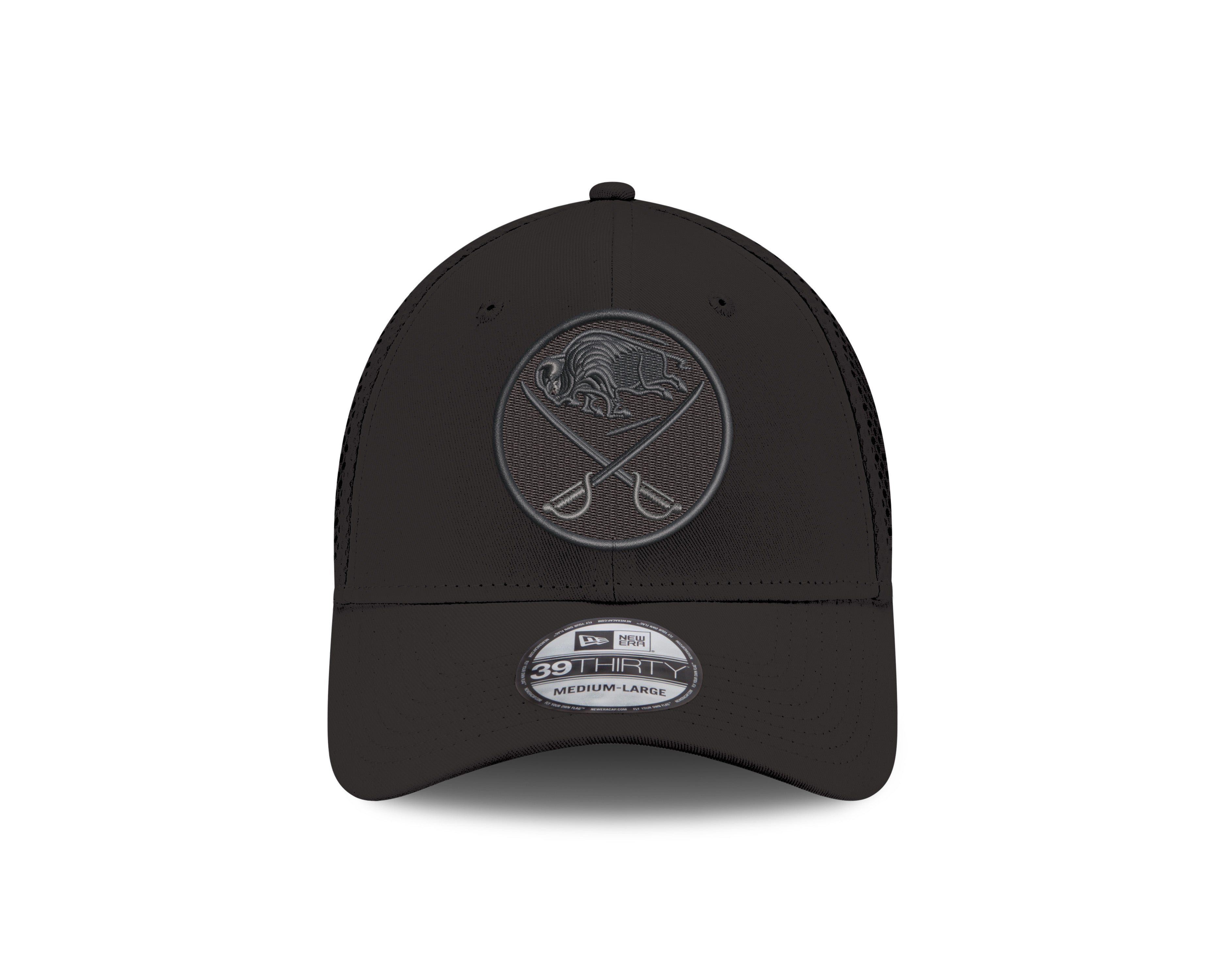 Black cap with a logo on a white background