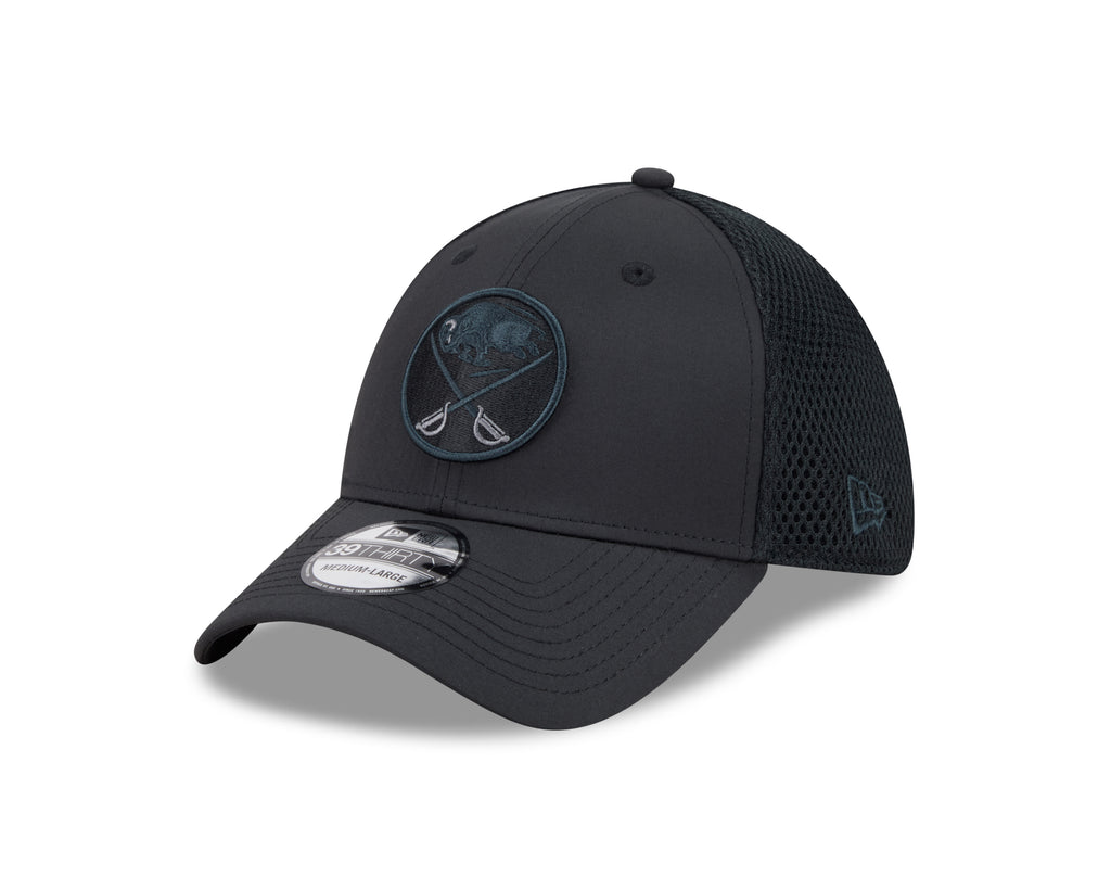 Black cap with blackout logo on a white background
