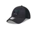Black cap with blackout logo on a white background