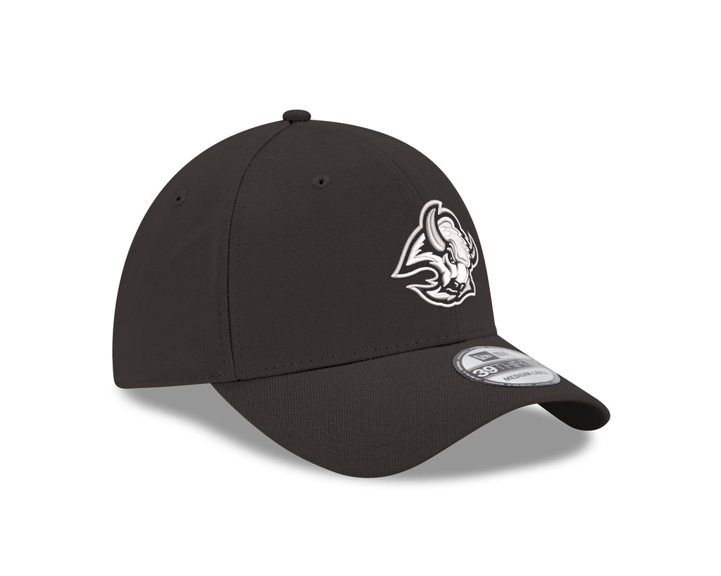 Black cap with a logo on a white background