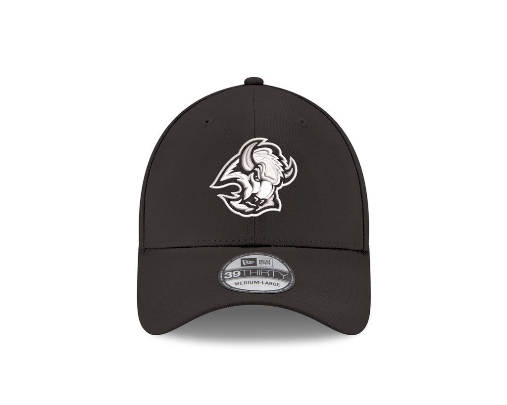 Black cap with a logo on a white background