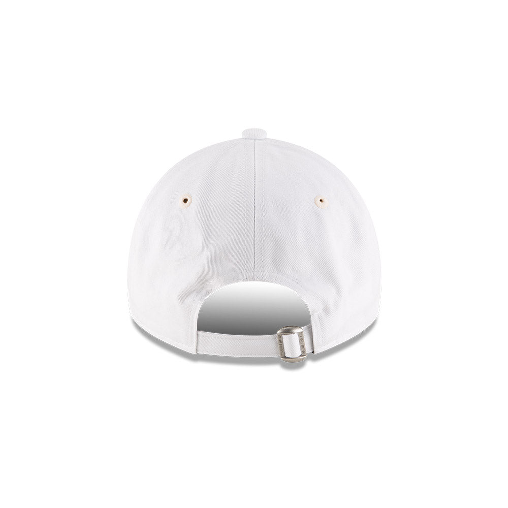 White cap with a metallic clasp on a white background