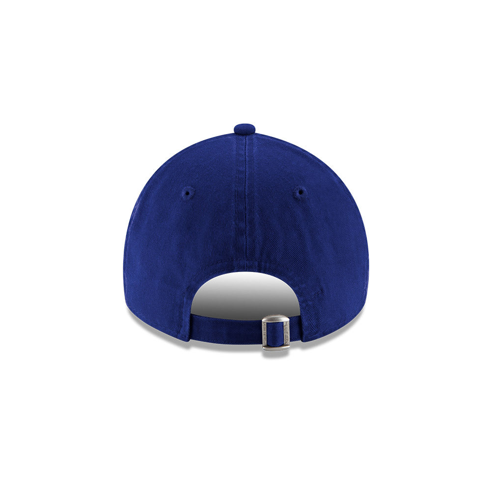 Blue baseball cap with an adjustable strap with silver latch