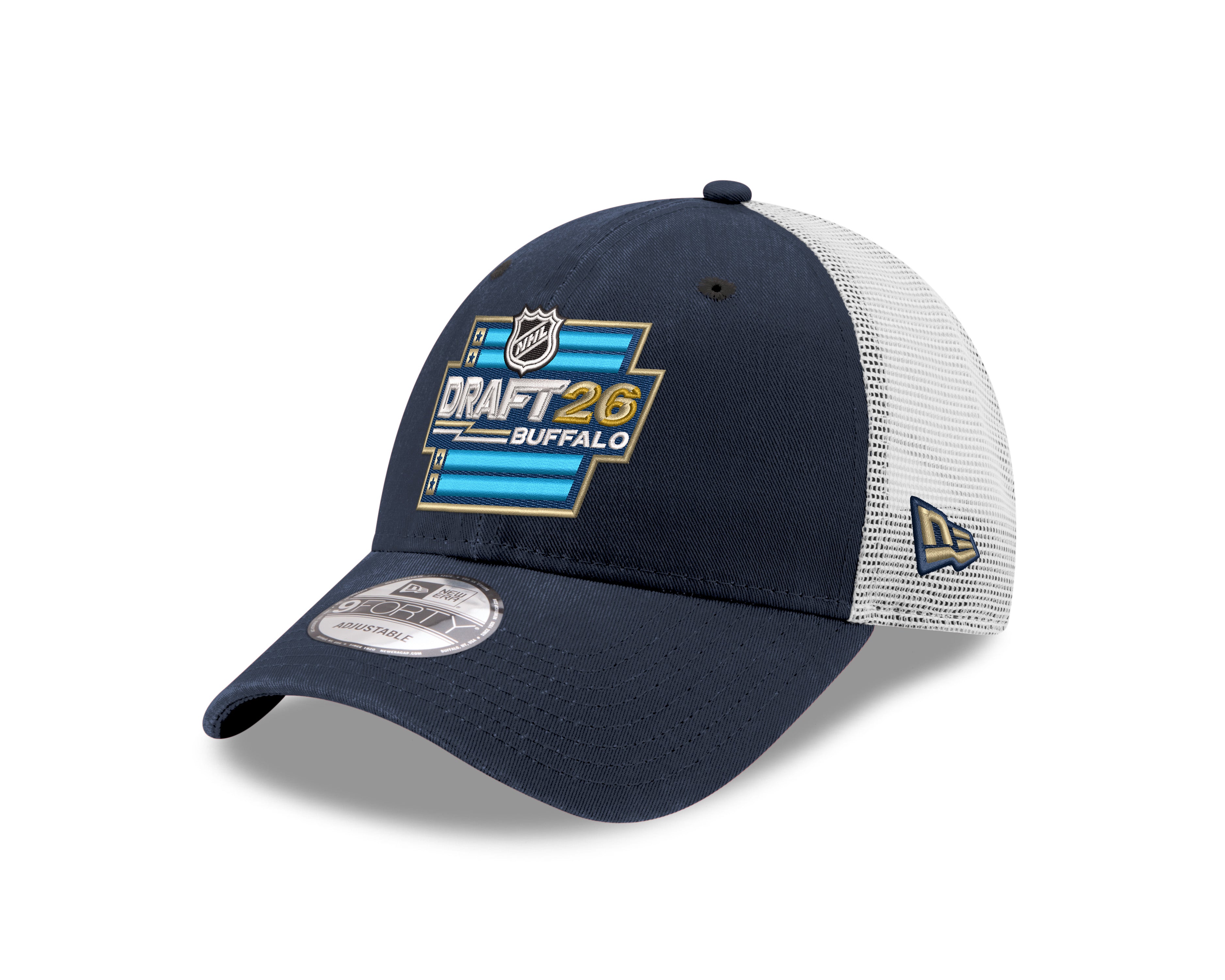 Navy and white cap with 'Draft 26' and 'Buffalo' text on a white background