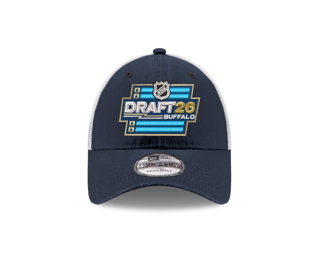Navy blue cap with 'Draft 26 Buffalo' text and logo on a white background
