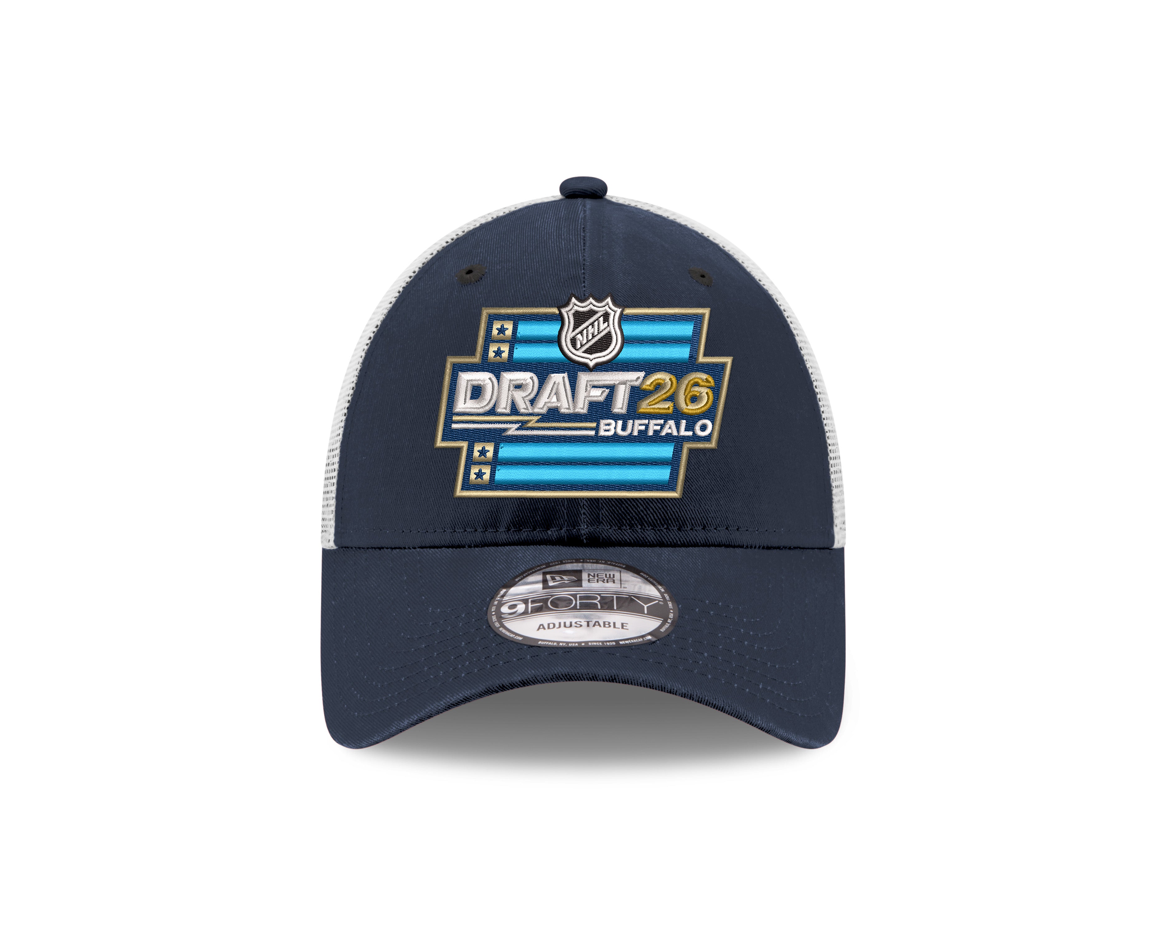 Navy blue cap with 'Draft 26 Buffalo' text and logo on a white background