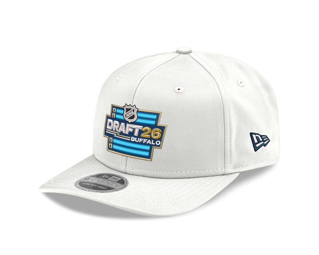 White cap with NHL Draft 26 Buffalo logo on a white background