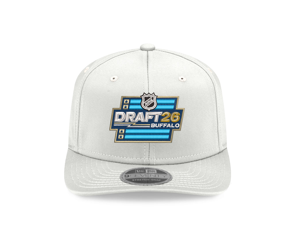 White cap with NHL Draft 26 Buffalo logo on a white background