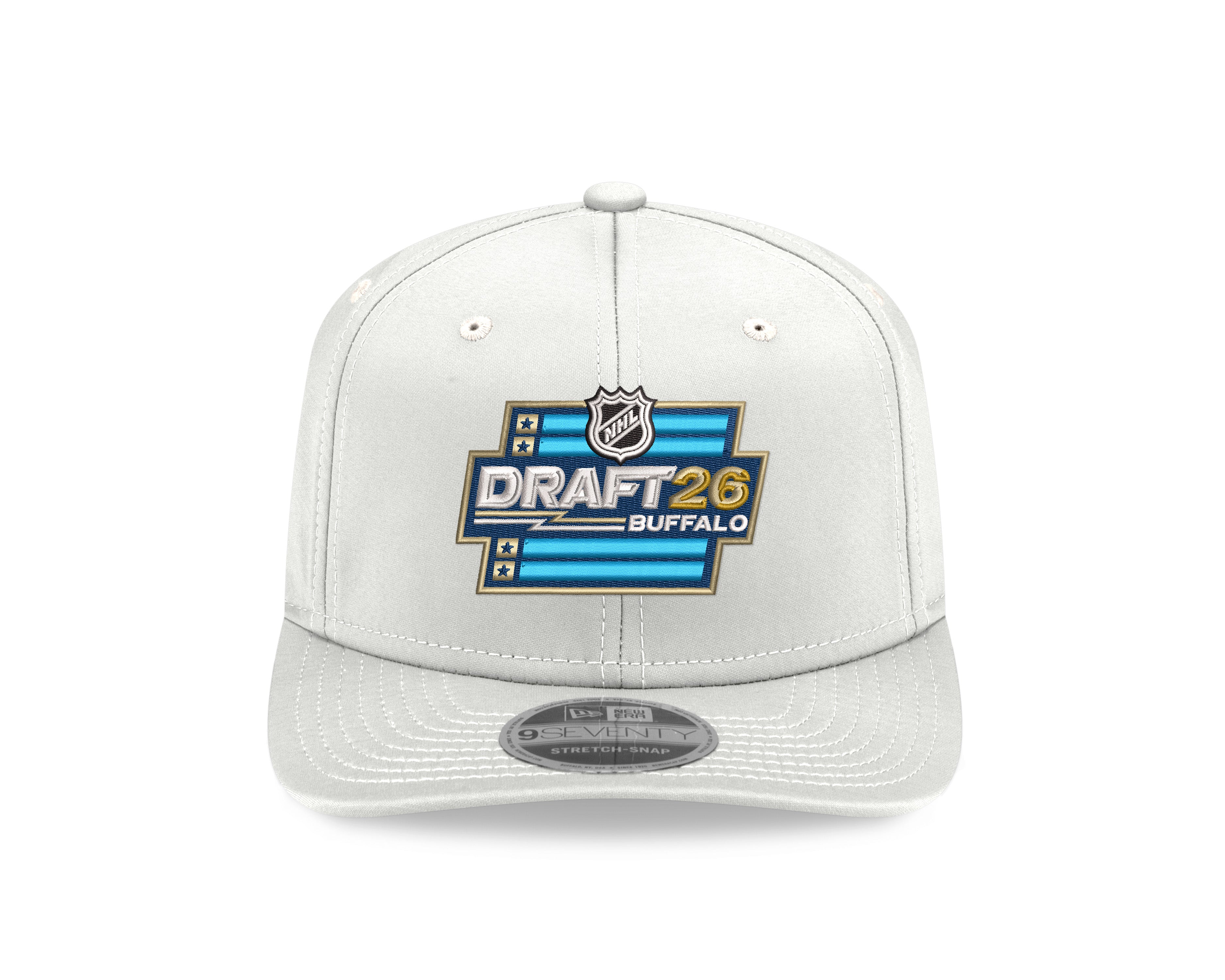 White cap with NHL Draft 26 Buffalo logo on a white background