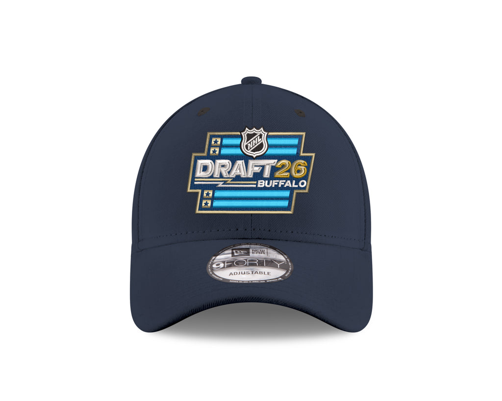 Navy blue cap with 'Draft 26 Buffalo' logo on a white background