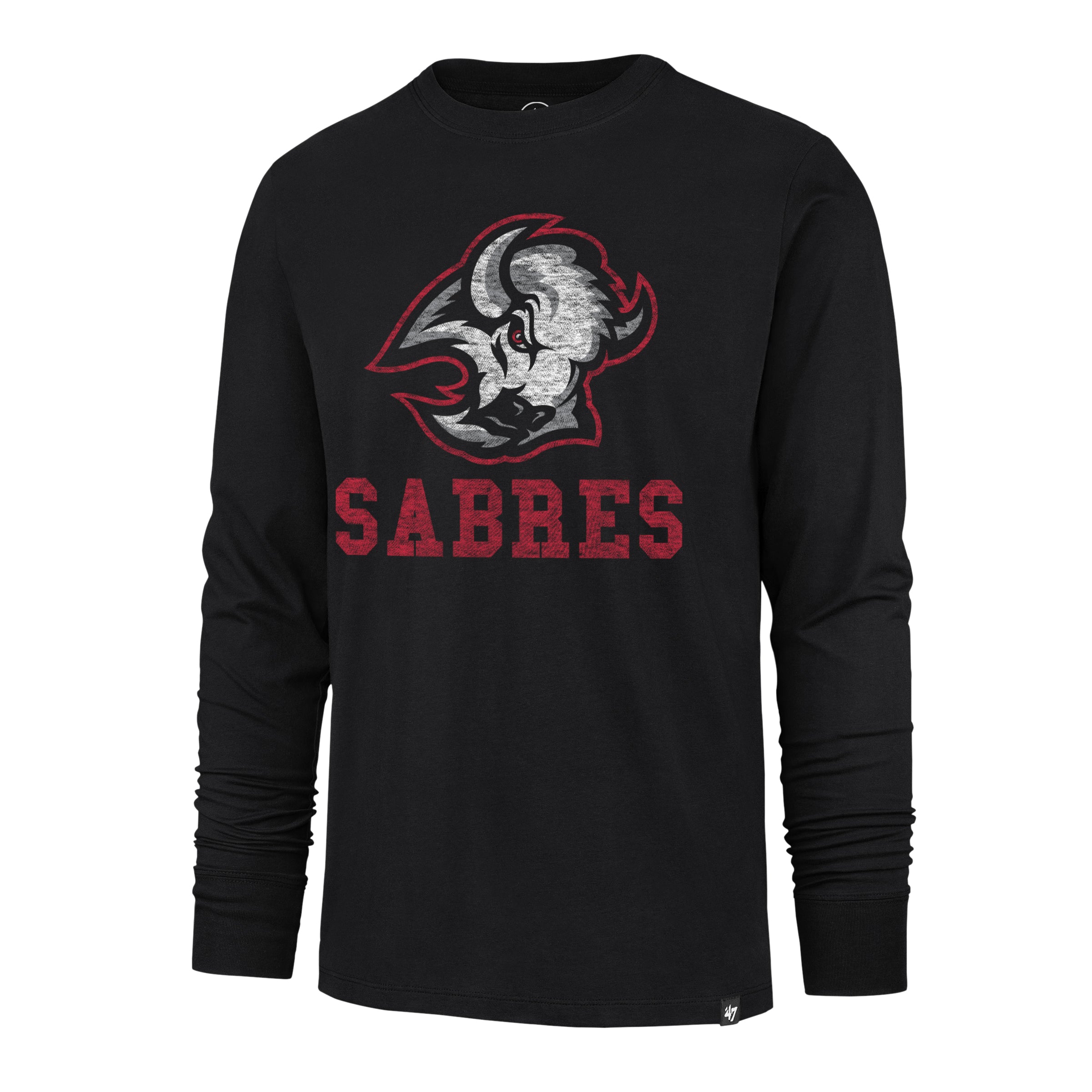 Black long-sleeve shirt with Sabres logo on a white background