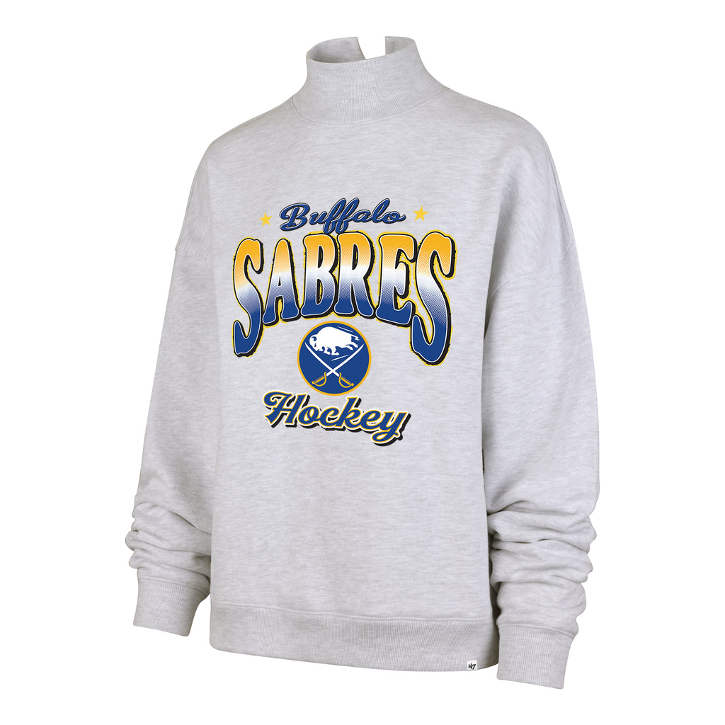 Gray sweatshirt with 'Buffalo Sabres Hockey' text and logo on a white background