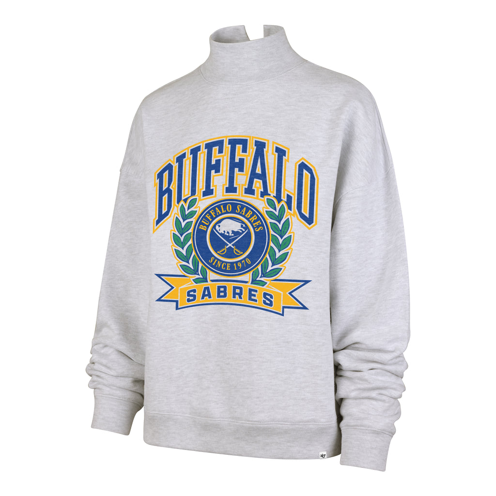 Gray sweatshirt with 'Buffalo Sabres' logo on a white background