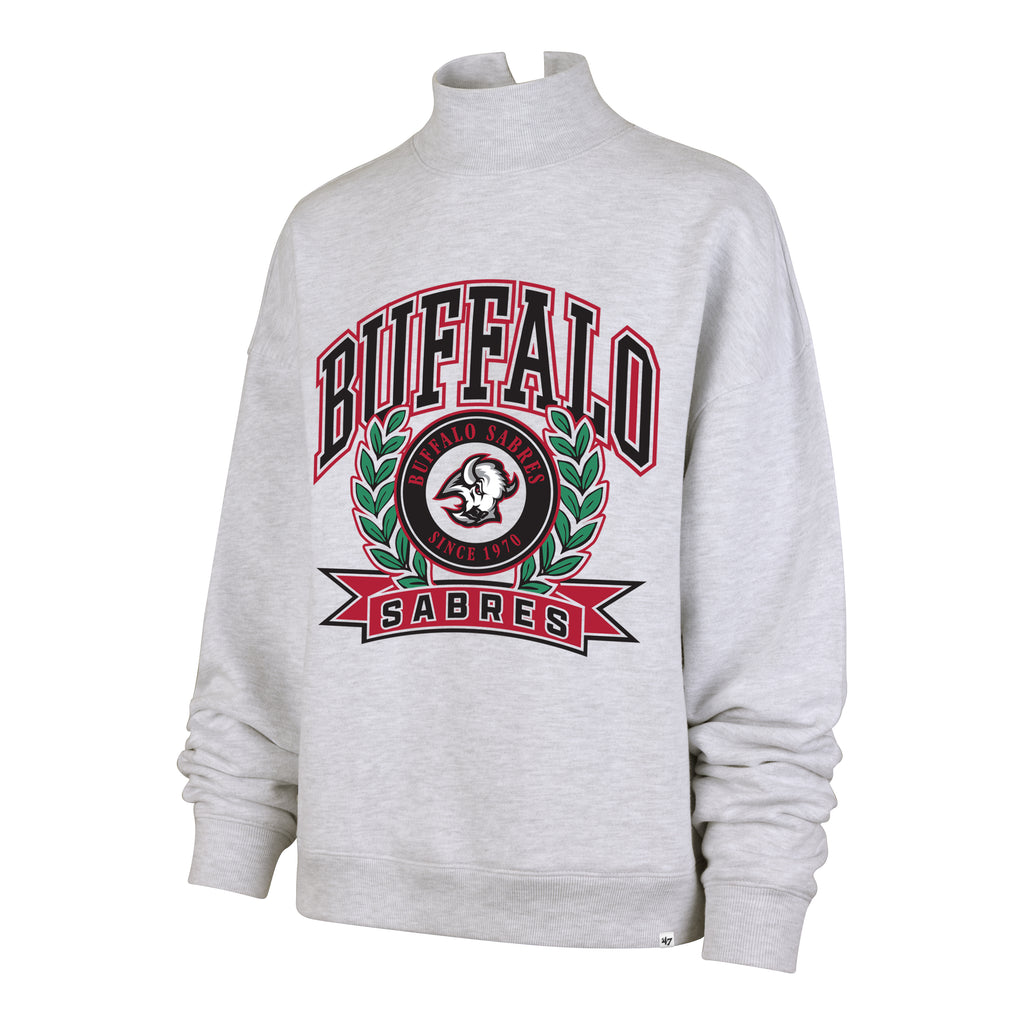 Gray sweatshirt with 'Buffalo Sabres' logo on a white background