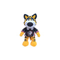 A plush tiger mascot doll wearing a black, white, and red Buffalo Sabres jersey, set against a plain white background.